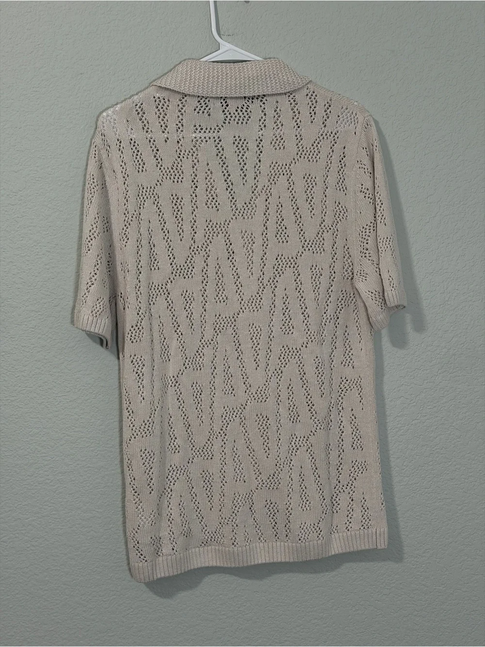 Nike Jordan A Ma Maniere Men's Cream Open-Knit Button-Up Shooting Shirt size XS